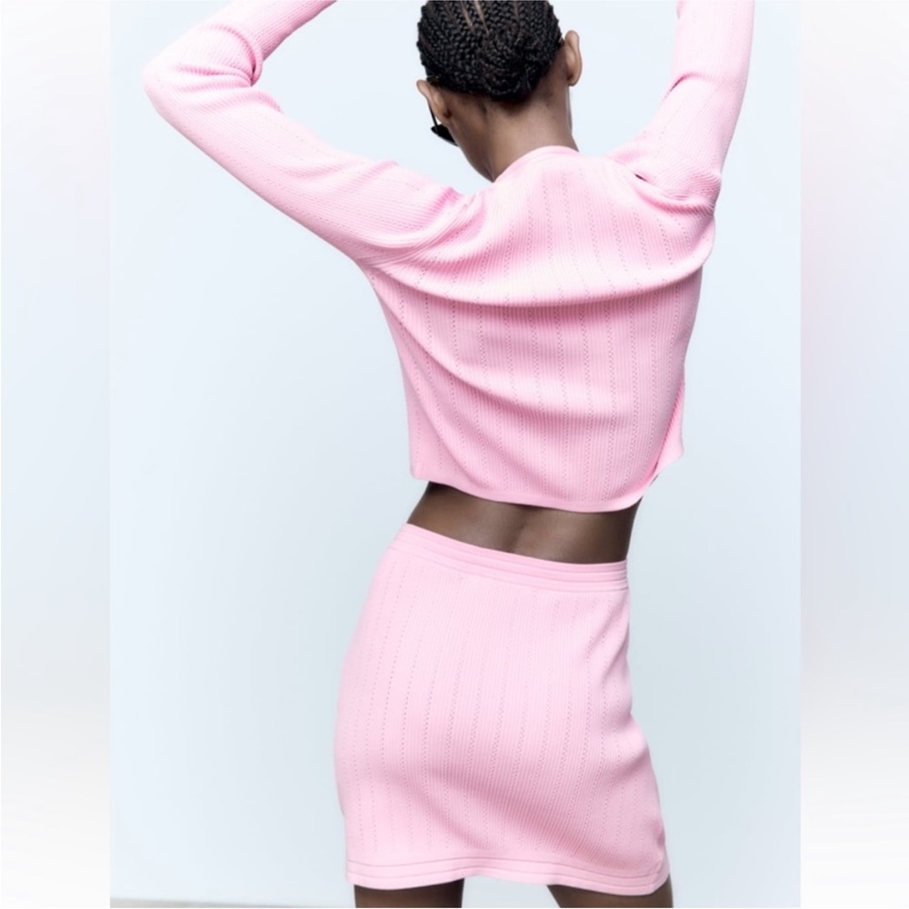 Zara NWT pink coord matching 2 piece skirt and button cardigan set - Picture 10 of 17